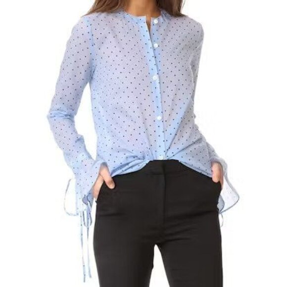 Robert Rodriguez Polka Dot Open Back Top Womens Size 6 Ruffle Cuff Feminine Blue - Picture 1 of 8